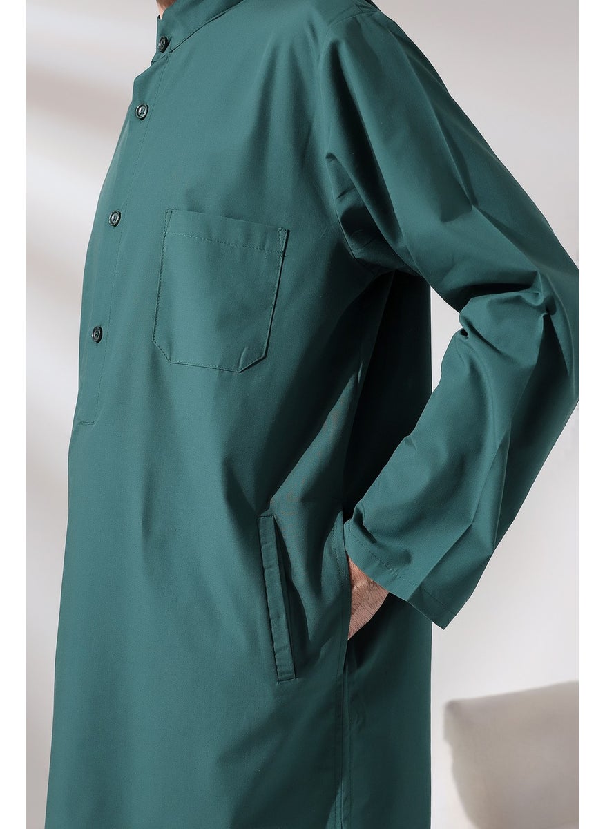 İhvan Online Men's Hajj and Umrah Outfit Double Bottom Top Afghan Set Green  - Image 5