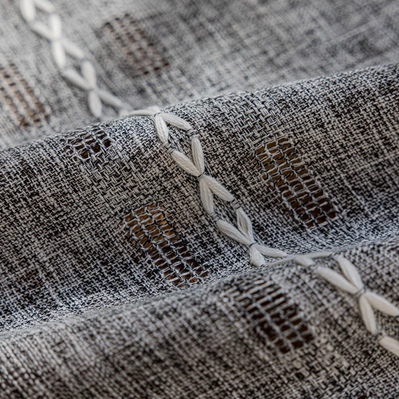 Deeprove Dark Gray Boho Curtain 84 inches Length for Living Room Bedroom Nursery, Bohemian 84 inches Long Art Deco Stripe Sheer Cotton Linen Charocoal Grey Emroidery with Tassel, W52xL84, 1 Panel - Image 3