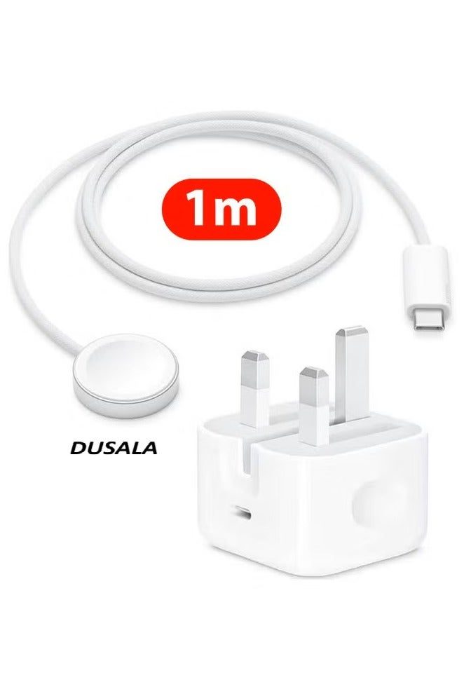 DUSALA Magnetic Charging Cable for Apple Watch 1m with Adapter, USB-C Fast Wireless Charger, Compatible with iWatch Series 1-10, Ultra 2, SE - Image 1