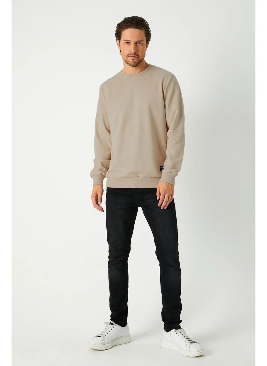 mmetalic Men's Beige Basic Crew Neck Sweatshirt