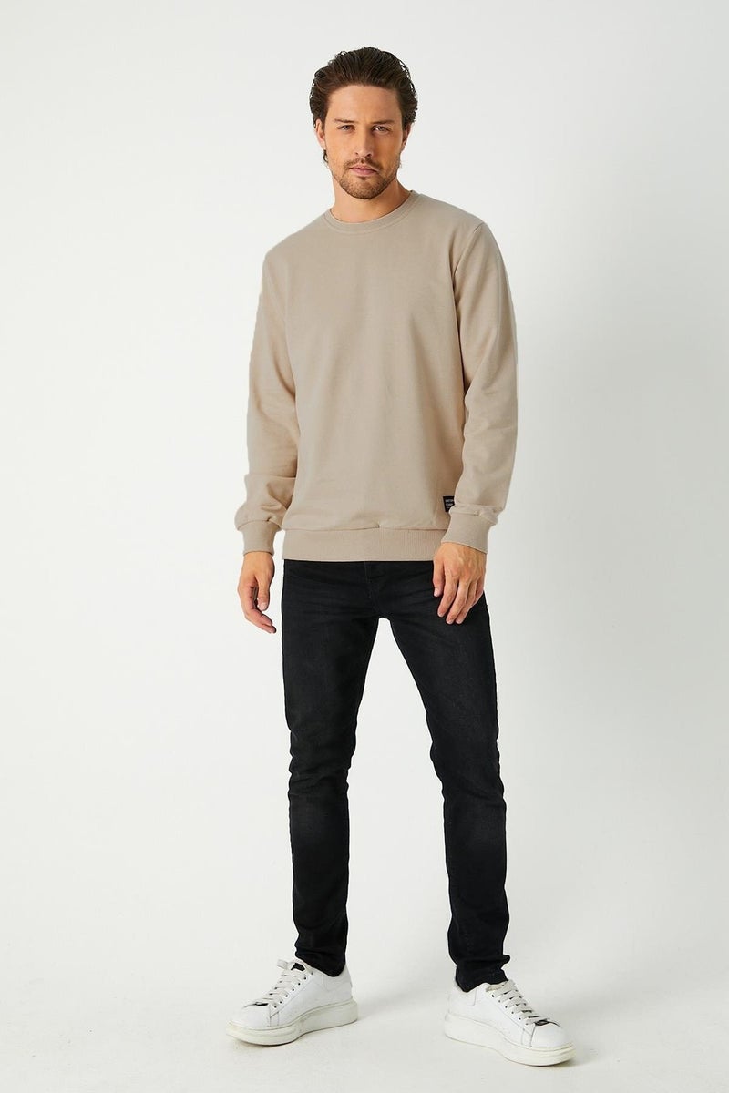 mmetalic Men's Beige Basic Crew Neck Sweatshirt  - Image 3