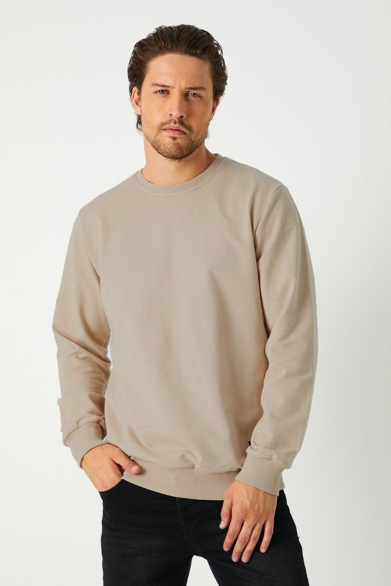 mmetalic Men's Beige Basic Crew Neck Sweatshirt  - Image 2