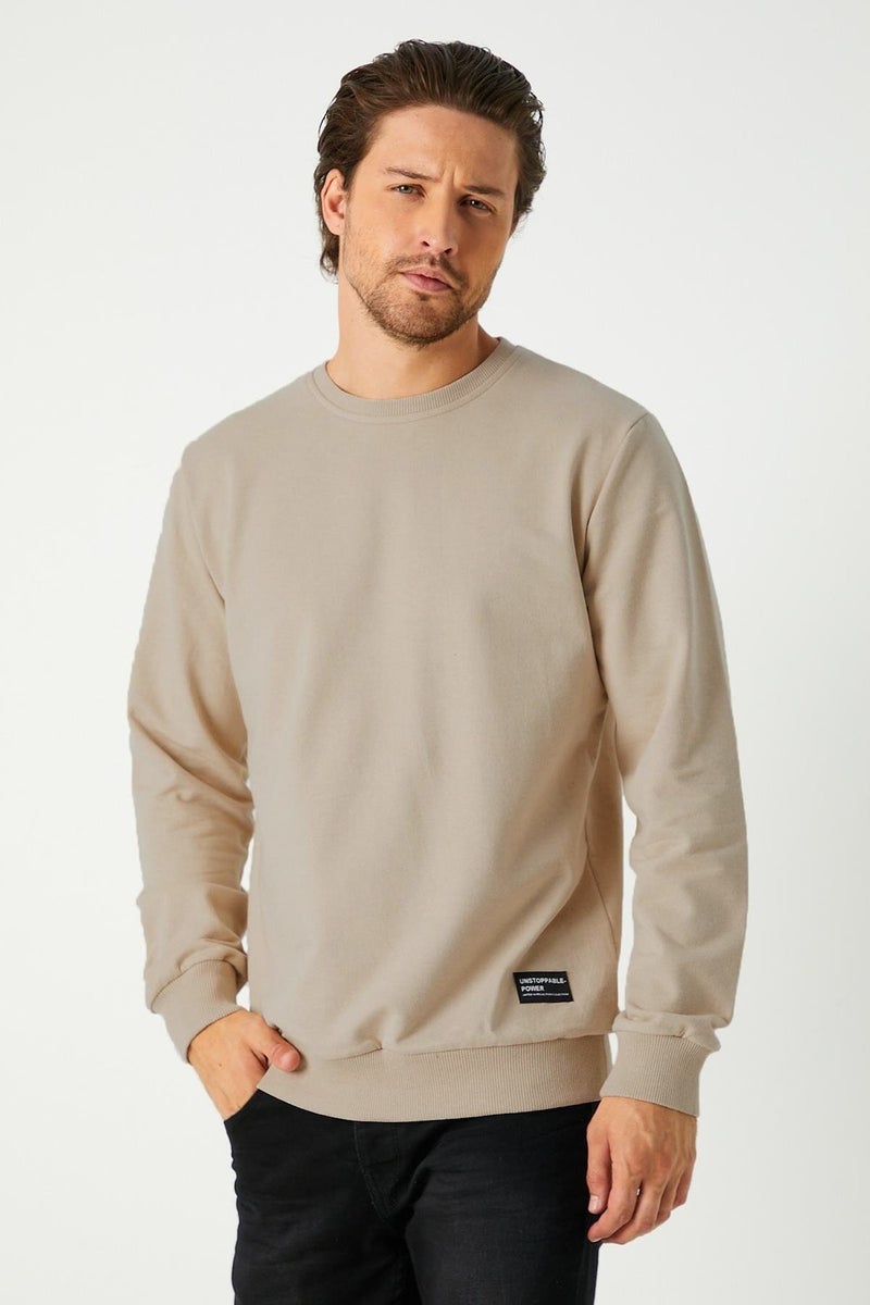 mmetalic Men's Beige Basic Crew Neck Sweatshirt  - Image 1