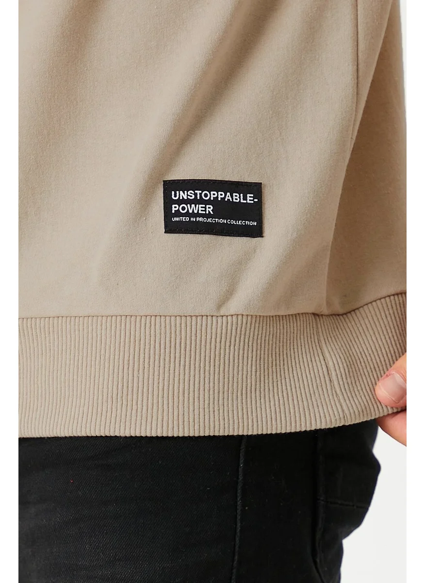 mmetalic Men's Beige Basic Crew Neck Sweatshirt