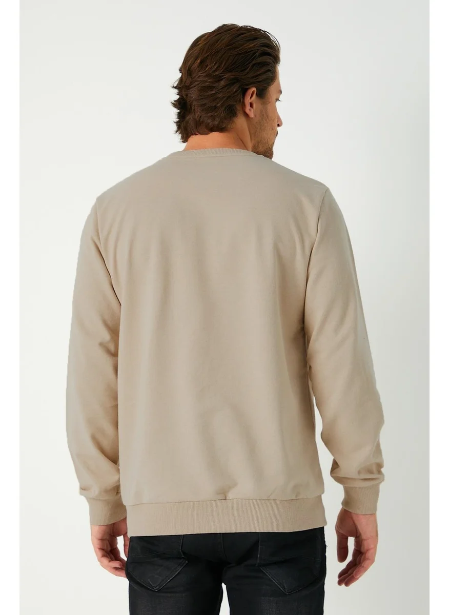 mmetalic Men's Beige Basic Crew Neck Sweatshirt