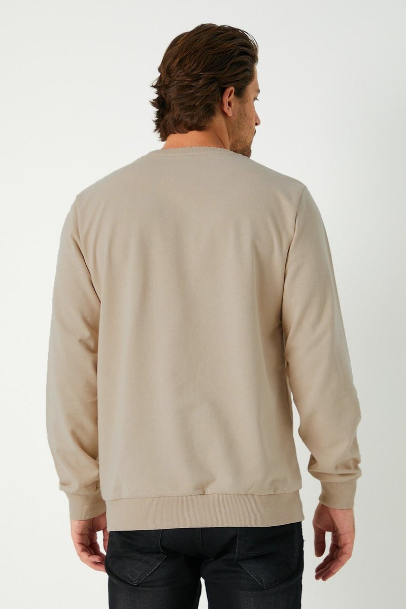 mmetalic Men's Beige Basic Crew Neck Sweatshirt  - Image 5