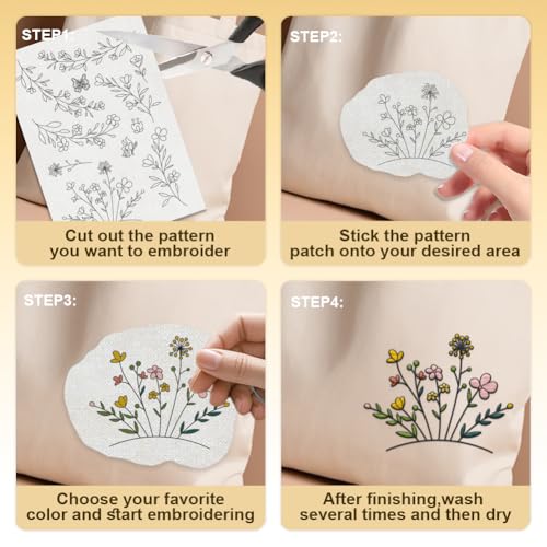 DOODLREAM 29Pcs Flower Vine Embroidery Pattern Stabilizer, 8.3"x11.7" Wildflowers Water Soluble Stick and Stitch Embroidery Sticker, 4 Sheets Floral Border Hand Sewing DIY Embroidery Paper - Image 4