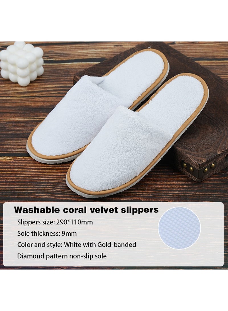 10-Pairs Disposable Bath Slippers White with Gold-banded - Image 1