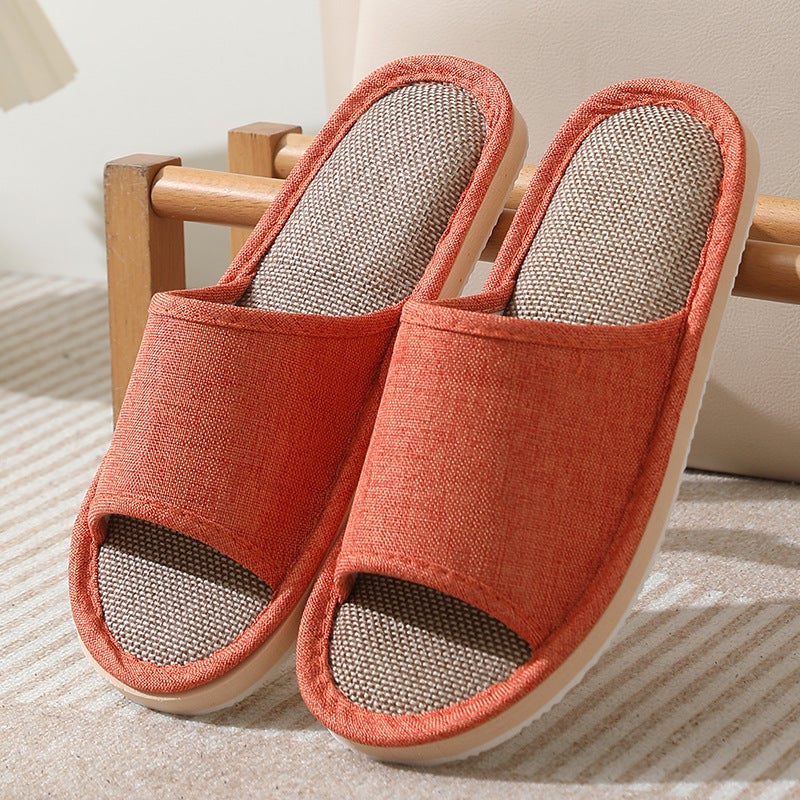 Linen Slippers Home Hotel Spa Non-Slip Thickened Pure orange 