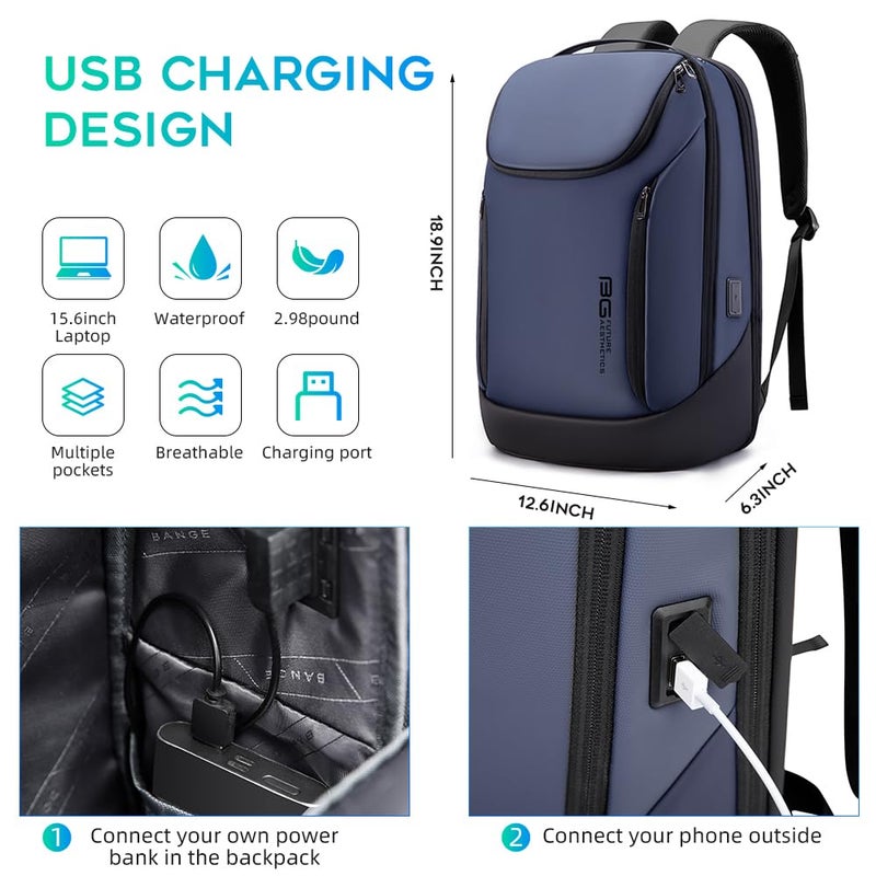 BANGE Business Smart Backpack Waterproof fit 15.6 Inch Laptop Backpack with USB Charging Port,Travel Durable Backpack - Image 5