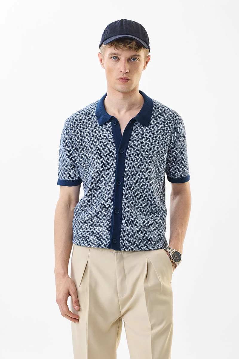 SNITCH قميص قطني محبوك بقصة ضيقة كحلي