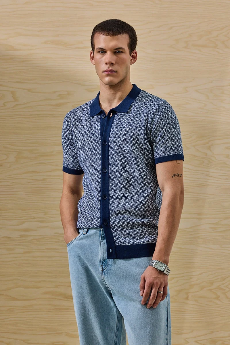 سنيتش قميص قطني محبوك بقصة ضيقة كحلي