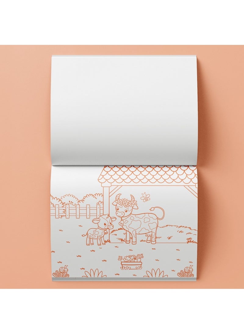 Hinkler Farm Colouring Set with Lap Desk - DIY Farm Animal Colouring Kit includes 32 page colouring book, 2 sticker sheets, 6 coloured markers, and a portable lap desk, Farm-Themed Art Set, Gift for Young Artists - Image 3