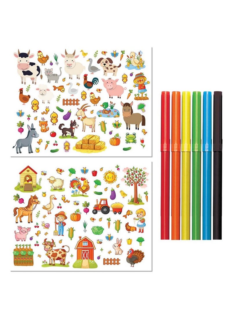 Hinkler Farm Colouring Set with Lap Desk - DIY Farm Animal Colouring Kit includes 32 page colouring book, 2 sticker sheets, 6 coloured markers, and a portable lap desk, Farm-Themed Art Set, Gift for Young Artists - Image 2