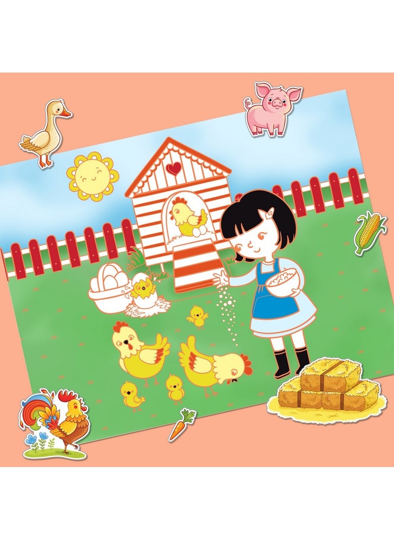 Hinkler Farm Colouring Set with Lap Desk - DIY Farm Animal Colouring Kit includes 32 page colouring book, 2 sticker sheets, 6 coloured markers, and a portable lap desk, Farm-Themed Art Set, Gift for Young Artists - Image 5