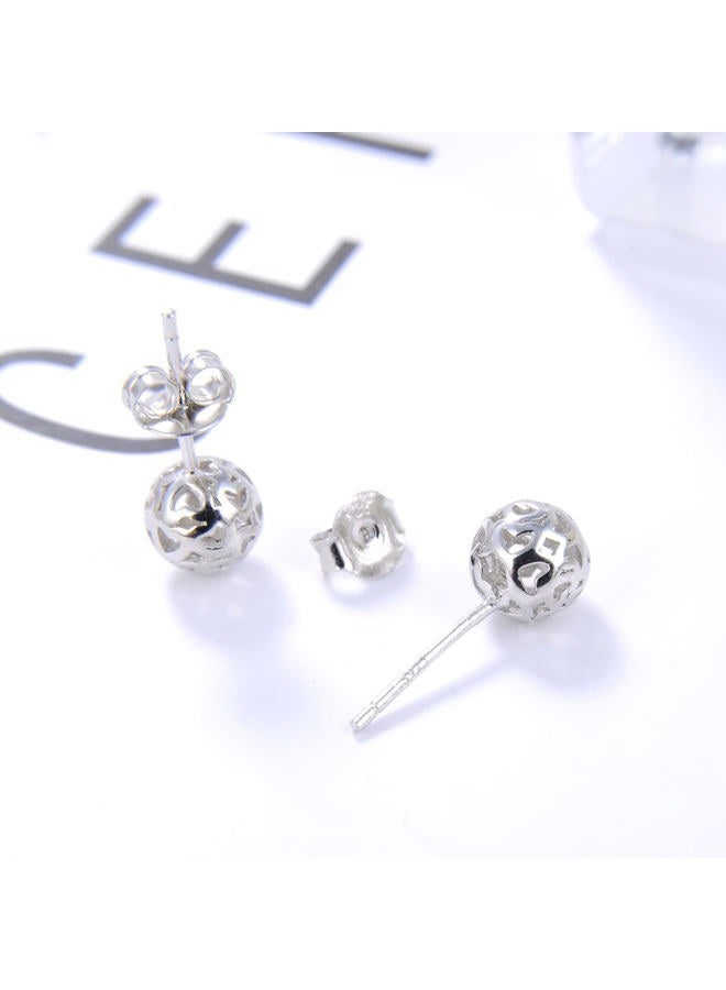 Dankadi Bohemian - Women's 925 Sterling Silver Earrings - 7mm Hollow Pattern Ball Pendant - Silver Stud Earrings - 24k Gold - Fine Jewelry - Birthday Gift, Metal, NA - Image 5