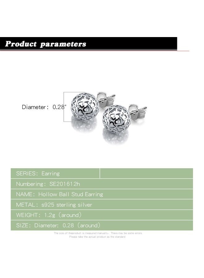 Dankadi Bohemian - Women's 925 Sterling Silver Earrings - 7mm Hollow Pattern Ball Pendant - Silver Stud Earrings - 24k Gold - Fine Jewelry - Birthday Gift, Metal, NA - Image 3