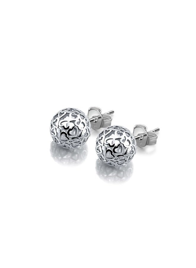 Dankadi Bohemian - Women's 925 Sterling Silver Earrings - 7mm Hollow Pattern Ball Pendant - Silver Stud Earrings - 24k Gold - Fine Jewelry - Birthday Gift, Metal, NA - Image 1