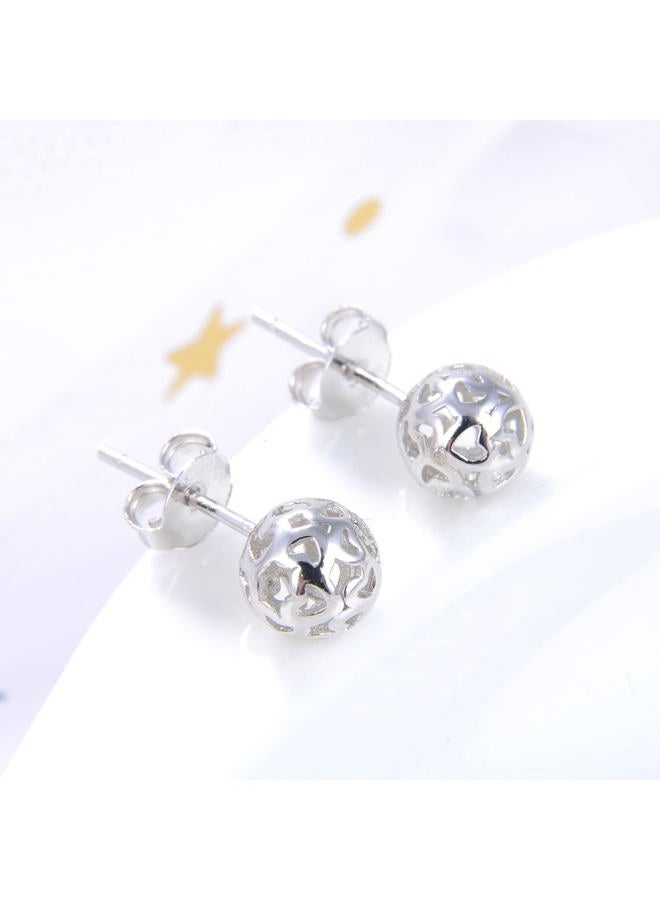 Dankadi Bohemian - Women's 925 Sterling Silver Earrings - 7mm Hollow Pattern Ball Pendant - Silver Stud Earrings - 24k Gold - Fine Jewelry - Birthday Gift, Metal, NA - Image 4
