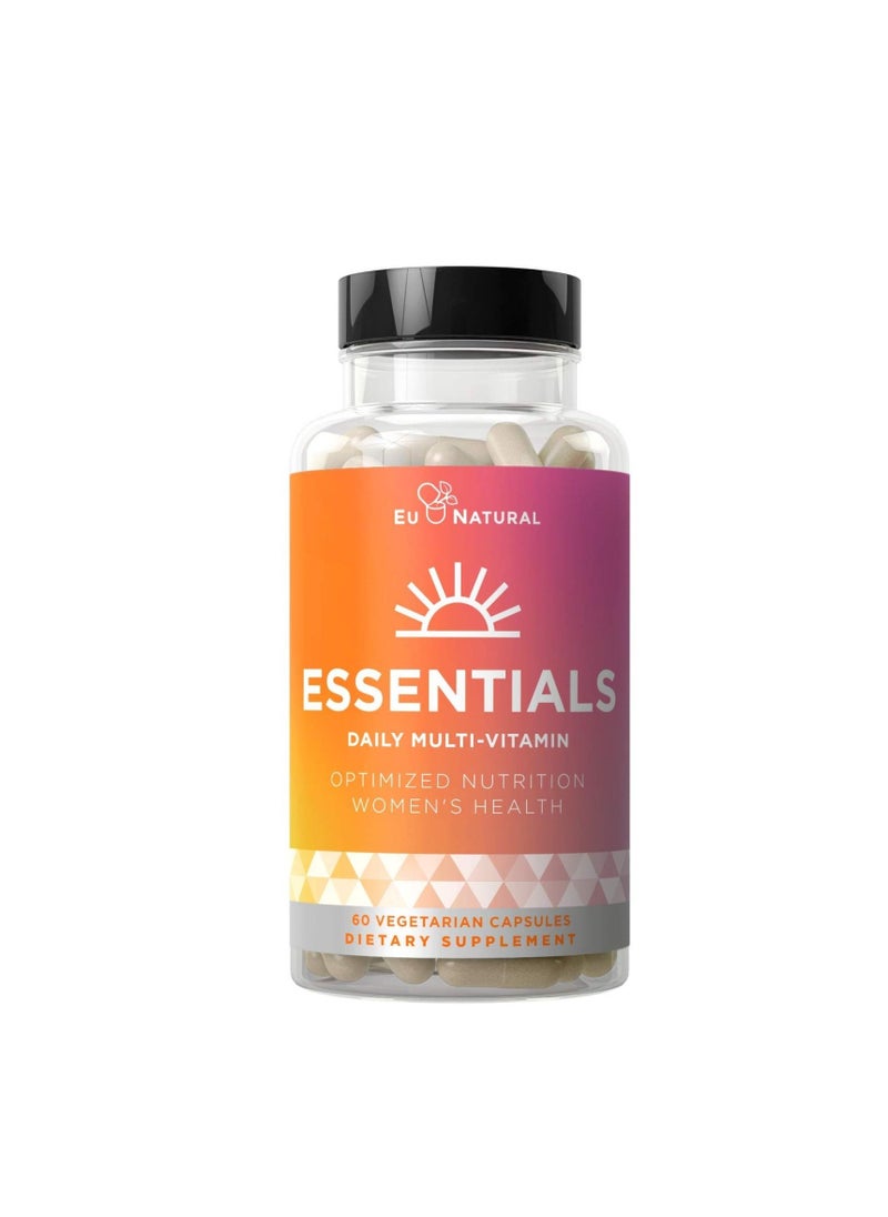 Eu Natural Essentials Multivitamin for Women – 22 Optimized Vitamins for Immunity, Beauty, Brain, Energy, Bones and Heart – Vitamin C, D, E, K, Iron, B6 and DHA - 60 Vegetarian Soft Capsules  - Image 1