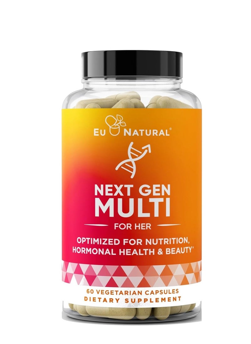 Eu Natural Essentials Multivitamin for Women – 22 Optimized Vitamins for Immunity, Beauty, Brain, Energy, Bones and Heart – Vitamin C, D, E, K, Iron, B6 and DHA - 60 Vegetarian Soft Capsules  - Image 2