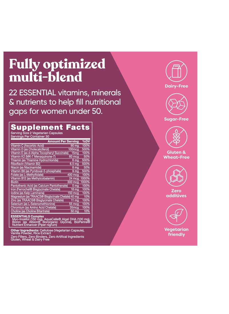 Eu Natural Essentials Multivitamin for Women – 22 Optimized Vitamins for Immunity, Beauty, Brain, Energy, Bones and Heart – Vitamin C, D, E, K, Iron, B6 and DHA - 60 Vegetarian Soft Capsules  - Image 4