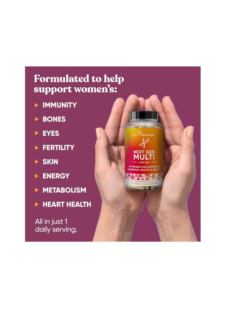 Eu Natural Essentials Multivitamin for Women – 22 Optimized Vitamins for Immunity, Beauty, Brain, Energy, Bones and Heart – Vitamin C, D, E, K, Iron, B6 and DHA - 60 Vegetarian Soft Capsules  - Image 3