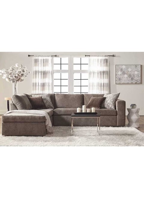 Swedish Wood and Chenille L-Shape Sofa - Brown