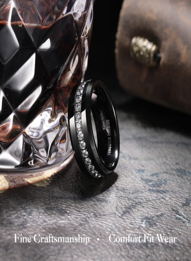 King Will Tungsten Carbide Wedding Band for Men - 8mm Black Plated High Polished Cubic Zircon Stones Comfort Fit Mens Ring for Wedding,Engagement and Anniversary 11 - Image 3