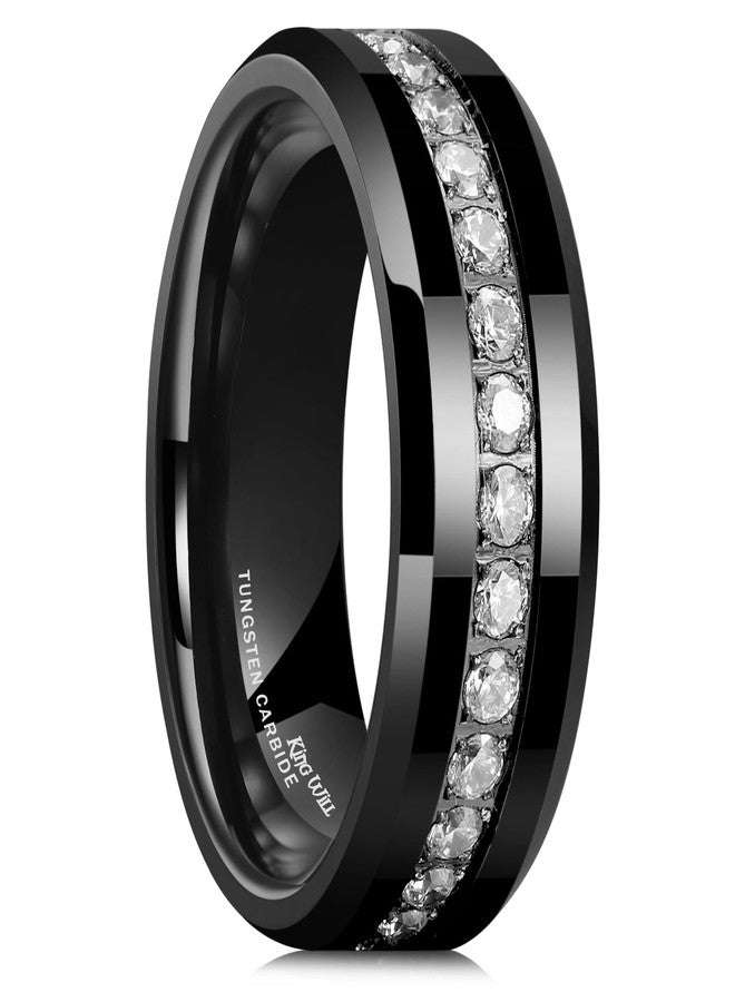 King Will Tungsten Carbide Wedding Band for Men - 8mm Black Plated High Polished Cubic Zircon Stones Comfort Fit Mens Ring for Wedding,Engagement and Anniversary 11 - Image 1