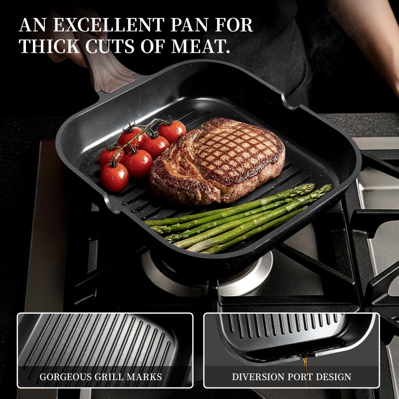 Kikcoin 16Pcs Pots and Pans Set Nonstick Ceramic Cookware Sets Induction Kitchen Cooking Set Non toxic Healthy Non Stick w/Grill Pan, Saute Pan, Black - Image 4