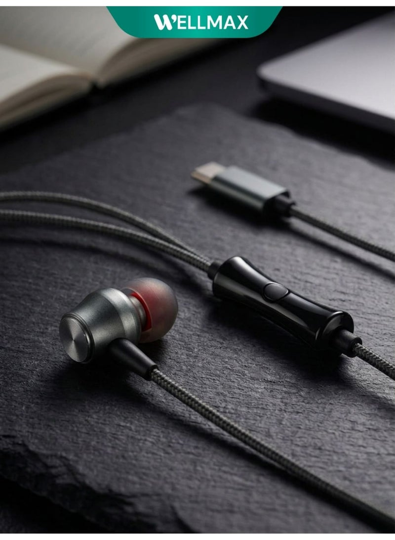 WELLMAX WM Type C Wired Earphones with Mic Pure Voice USB C Headphones Clear Sound for Android Samsung In-Ear Comfortable Headset for Calls Music Gaming - Image 2