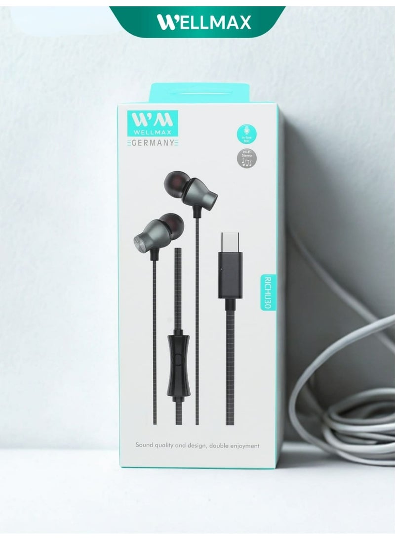 WELLMAX WM Type C Wired Earphones with Mic Pure Voice USB C Headphones Clear Sound for Android Samsung In-Ear Comfortable Headset for Calls Music Gaming - Image 3