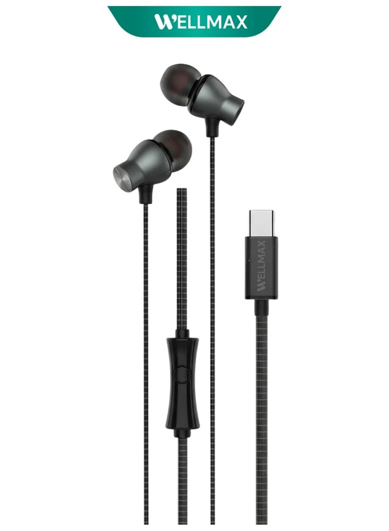 WELLMAX WM Type C Wired Earphones with Mic Pure Voice USB C Headphones Clear Sound for Android Samsung In-Ear Comfortable Headset for Calls Music Gaming - Image 1