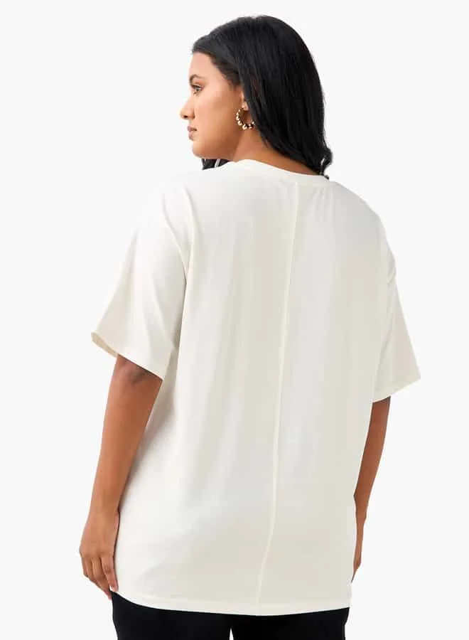 Ulla Popken Plus Size Ulla Popken Embellished T-shirt with Short Sleeves