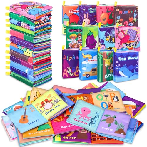 Toyk Baby Bath Books Fabric Soft Baby Cloth Books Early Education Toys Waterproof Babies Book for Toddler Newborn Infants Perfect Shower Toys Kids Bath Toys Toddler Gift 12PCS - Image 1