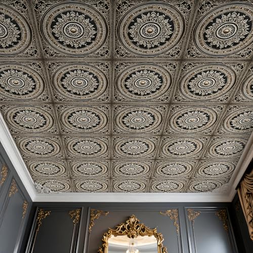 ReWallpaper 175inx23ft Distressed Ceiling Wallpaper Peel and Stick Faux Metal Rococo Mandala Decorative Antique Bronze Tin Ceiling Tiles Removable Vinyl for Bedroom Living Room Stairway Laundry Room - Image 3