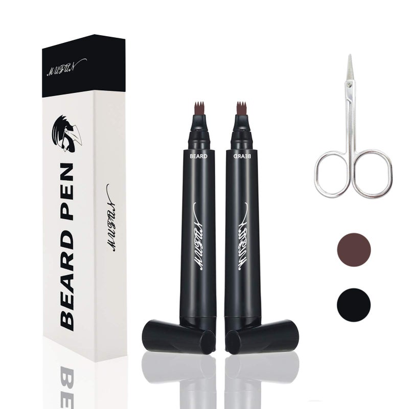 MUFUN 2PCS Beard Pencil Filler for Men - Sweat Proof, Water Resistance, Long Lasting & Natural Finish barber Pencil, Mustache Repair Shape(BROWN) - Image 1