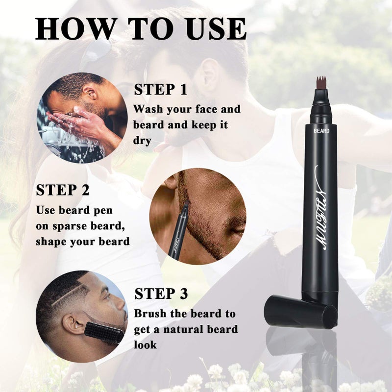 MUFUN 2PCS Beard Pencil Filler for Men - Sweat Proof, Water Resistance, Long Lasting & Natural Finish barber Pencil, Mustache Repair Shape(BROWN) - Image 4