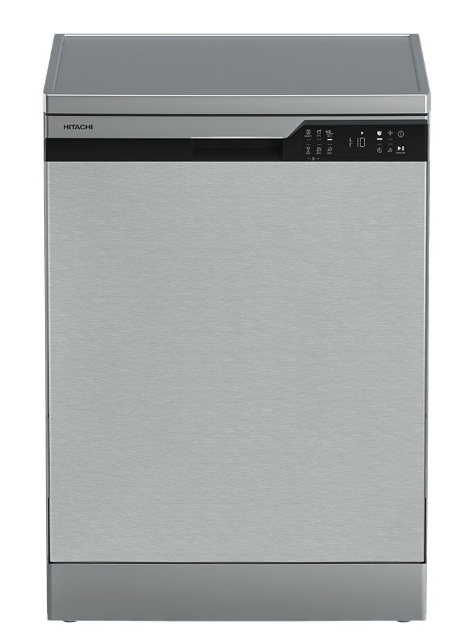 HITACHI Dishwasher 15 Persons, 60 cm, 6 Programs, Inverter, Digital Display, Silver, Made in Turkey HNFP3630XB 15 OZ HNFP3630XB silver - Image 1