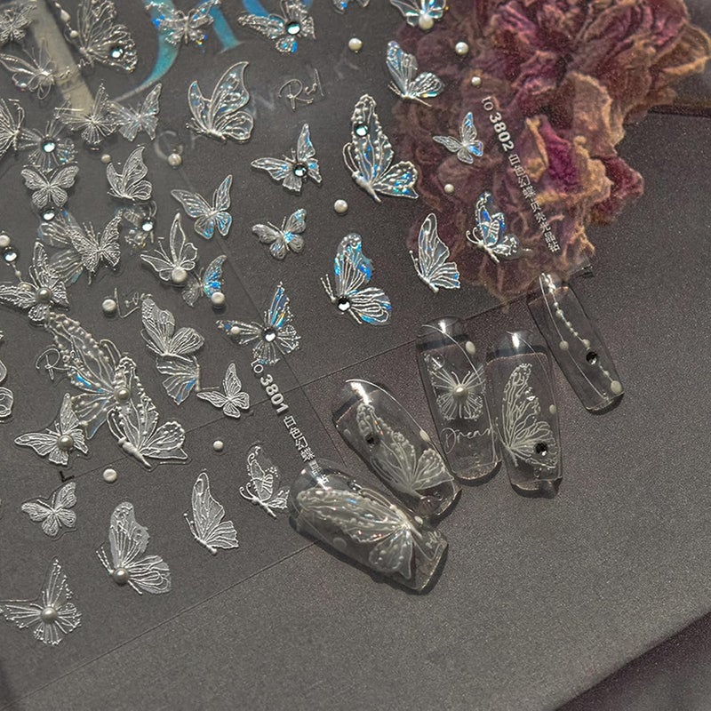 CHARMARK Butterfly Nail Art Stickers 5D Embossed Retro Exquisite 5D Butterfly Nail Decals Pink Purple Nail Design Gel Nail Sticker Self Adhesive Butterfly Nail Art Kit Nail Supplies Accessories