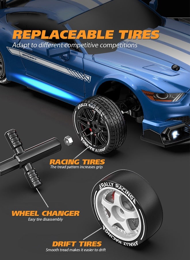 RC Drift Car - 2.4GHz 4WD Remote Control Sport Racing Vehicle with LED Lights, Drift Tires & Rechargeable Batteries - On-Road High-Speed RC Car Toy for Adults, Boys & Girls Ages 8+ - Ideal Gift for Racing Enthusiasts - Image 5