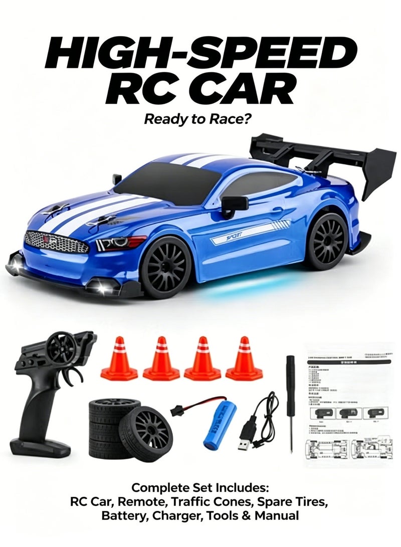 RC الانجراف سيارة - 2.4GHz 4WD التحكم عن بعد سيارة سباقات الرياضة مع أضواء LED، الإطارات الانجراف والبطاريات القابلة لإعادة الشحن - على الطريق عالية السرعة RC لعبة السيارة للبالغين والفتيان والبنات أعمار 8 + - هدية مثالية لمحبي السباقات - Image 1