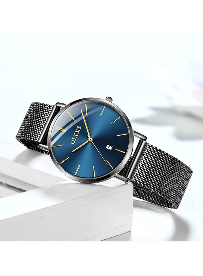 أوليفز ساعة نسائية فاخرة باللون الذهبي الوردي، ساعة رفيعة وخفيفة الوزن من الفولاذ المقاوم للصدأ، ساعة يد نسائية أنيقة مقاومة للماء باللون الأسود والأبيض والأزرق، سوار قابل للتعديل - Image 4