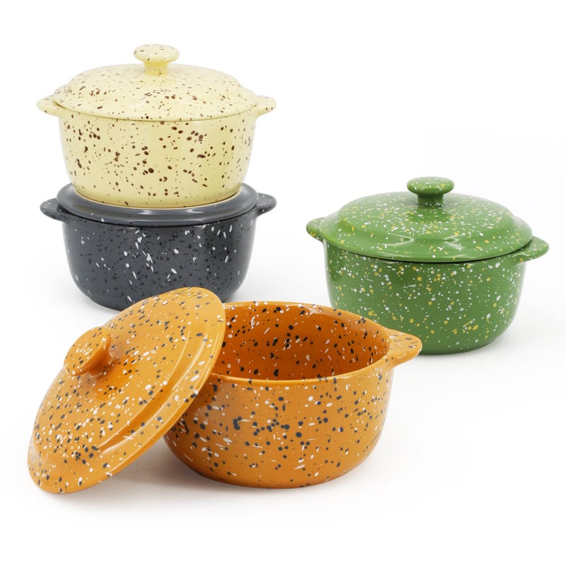 Krokori Ceramic Mini Cocotte Set of 4 for Oven,10 Oz Small Casserole Dishes with Handles and Lid,Individual Serving Pot for Souffle,Soup,Cobbler,Stoneware Baking Ramekins,Assorted Colors - Image 1