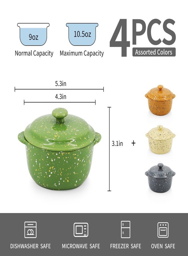 Krokori Ceramic Mini Cocotte Set of 4 for Oven,10 Oz Small Casserole Dishes with Handles and Lid,Individual Serving Pot for Souffle,Soup,Cobbler,Stoneware Baking Ramekins,Assorted Colors - Image 2