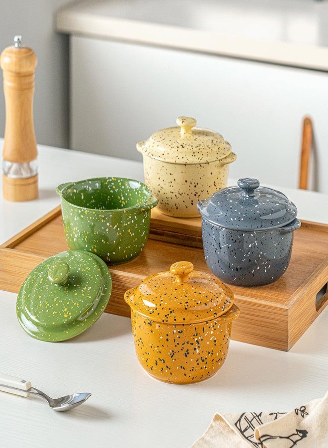 Krokori Ceramic Mini Cocotte Set of 4 for Oven,10 Oz Small Casserole Dishes with Handles and Lid,Individual Serving Pot for Souffle,Soup,Cobbler,Stoneware Baking Ramekins,Assorted Colors - Image 4