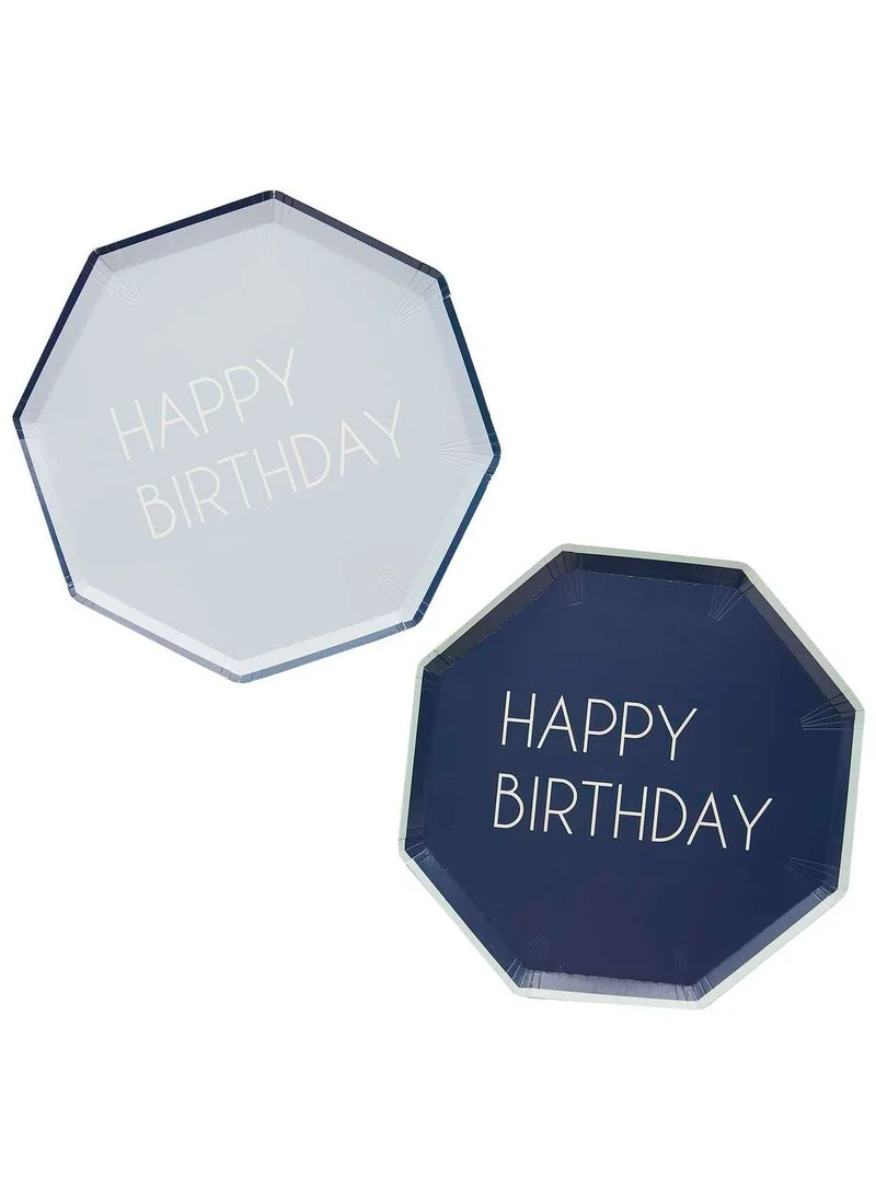 Ginger Ray Eco Paper Plates - Happy Birthday - Mixed Pack - Blue