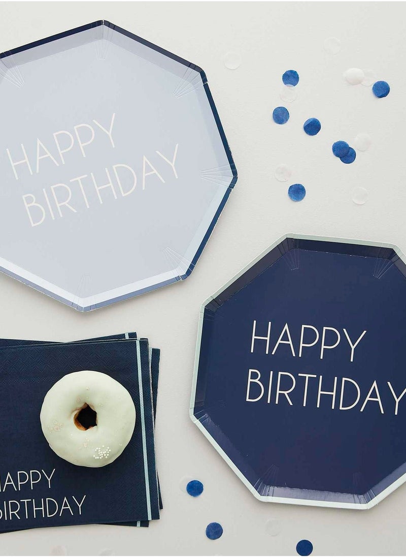 Ginger Ray Eco Paper Plates - Happy Birthday - Mixed Pack - Blue - Image 2
