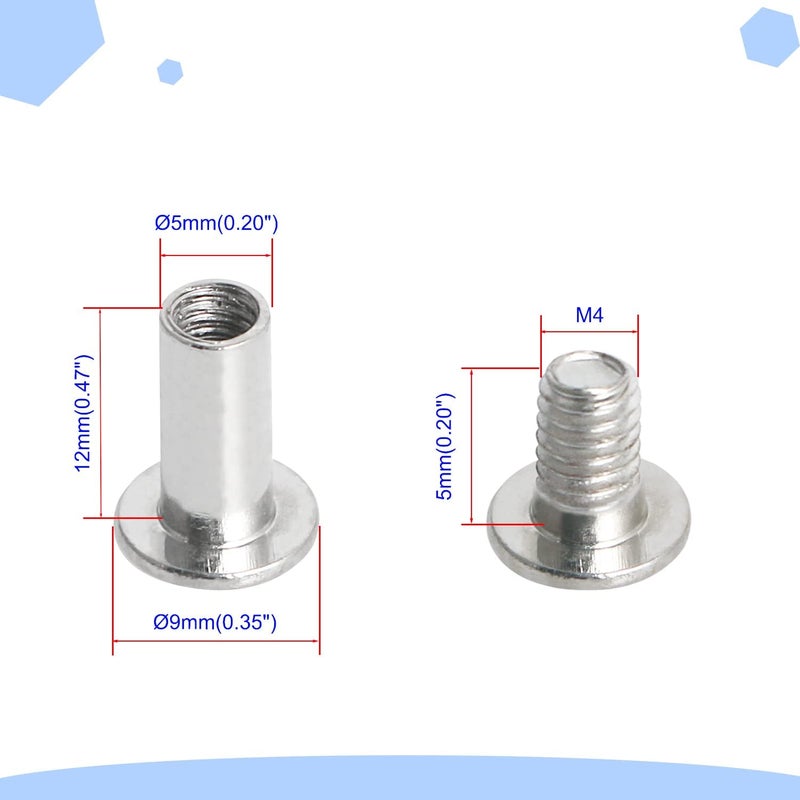 Aopin Chicago Binding Screws Binding Post Scrapbook Photo Albums Screw Post Fit for 0.2inch(5mm) Hole Dia, Female M4x12mm Butt Screw for Binding Leather Saddles Purses Belt Repair, Silver, 25 Sets - Image 2